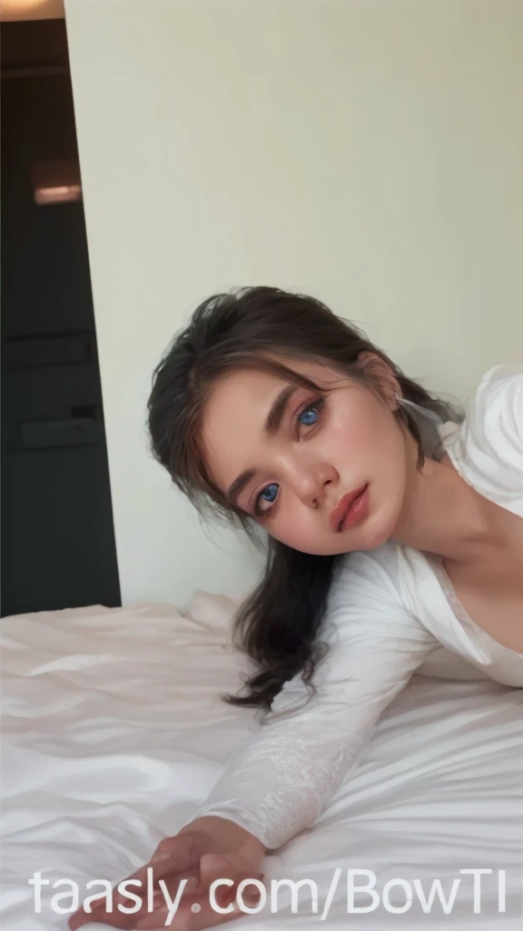 a girl in bed, beautiful detailed eyes, beautiful detailed lips, extremely detailed face, long eyelashes, lying on bed, white sheets, soft lighting, bedroom interior, warm tones, cinematic, photorealistic, masterpiece, 8k, high quality