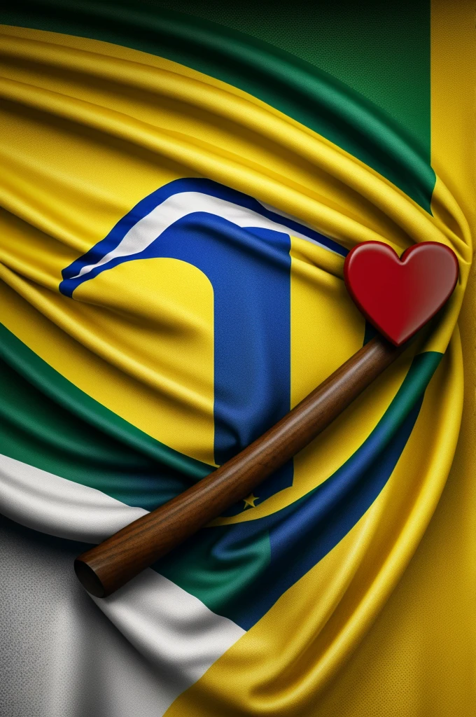 Banner of the Country Brazil with its colors and that includes Christ the Redeemer, including the phrase United for sport in a single Heart with decoration of the country