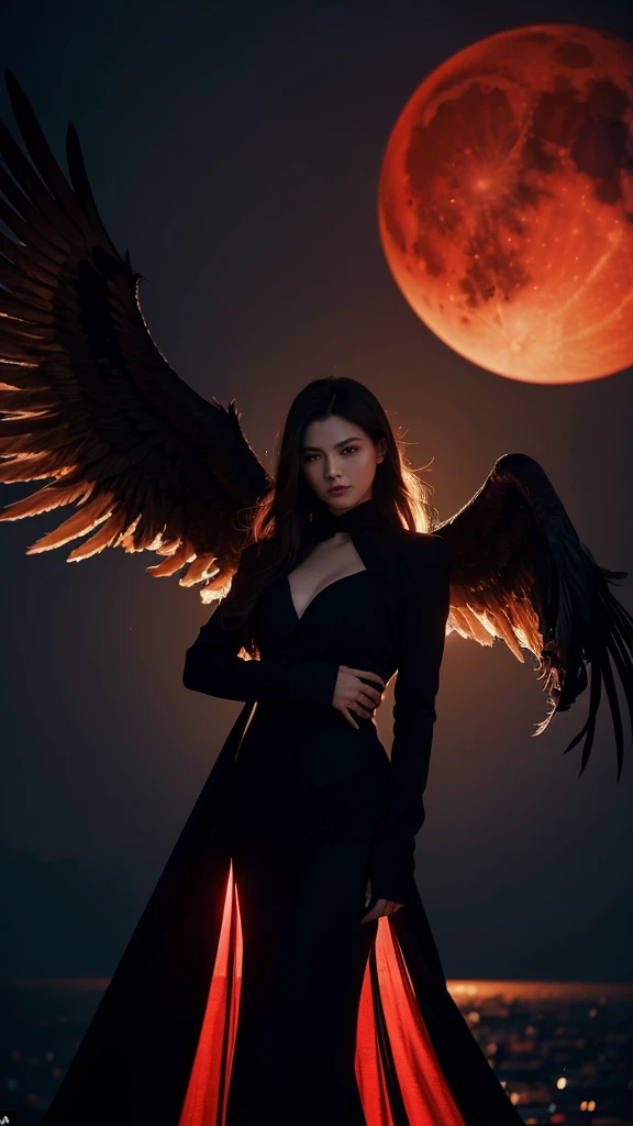 Develop a novel that evokes a sense of power, mystery, and the dark journey of revenge.

The Central Figure should be a strong, determined young woman standing in the foreground. She should have an intense, resolute expression, .
The woman is dressed in a sleek, black, elegant  Mafia boss outfit 
The background a shadowy, a very big and opulent mansion, partially covered by darkness.
 There should be a faint image of a phoenix rising in the background 
  like a blood-red moon and phoenix rising in the background 
There should a color Scheme that will be dark, moody tones with contrasts of deep reds and blacks 