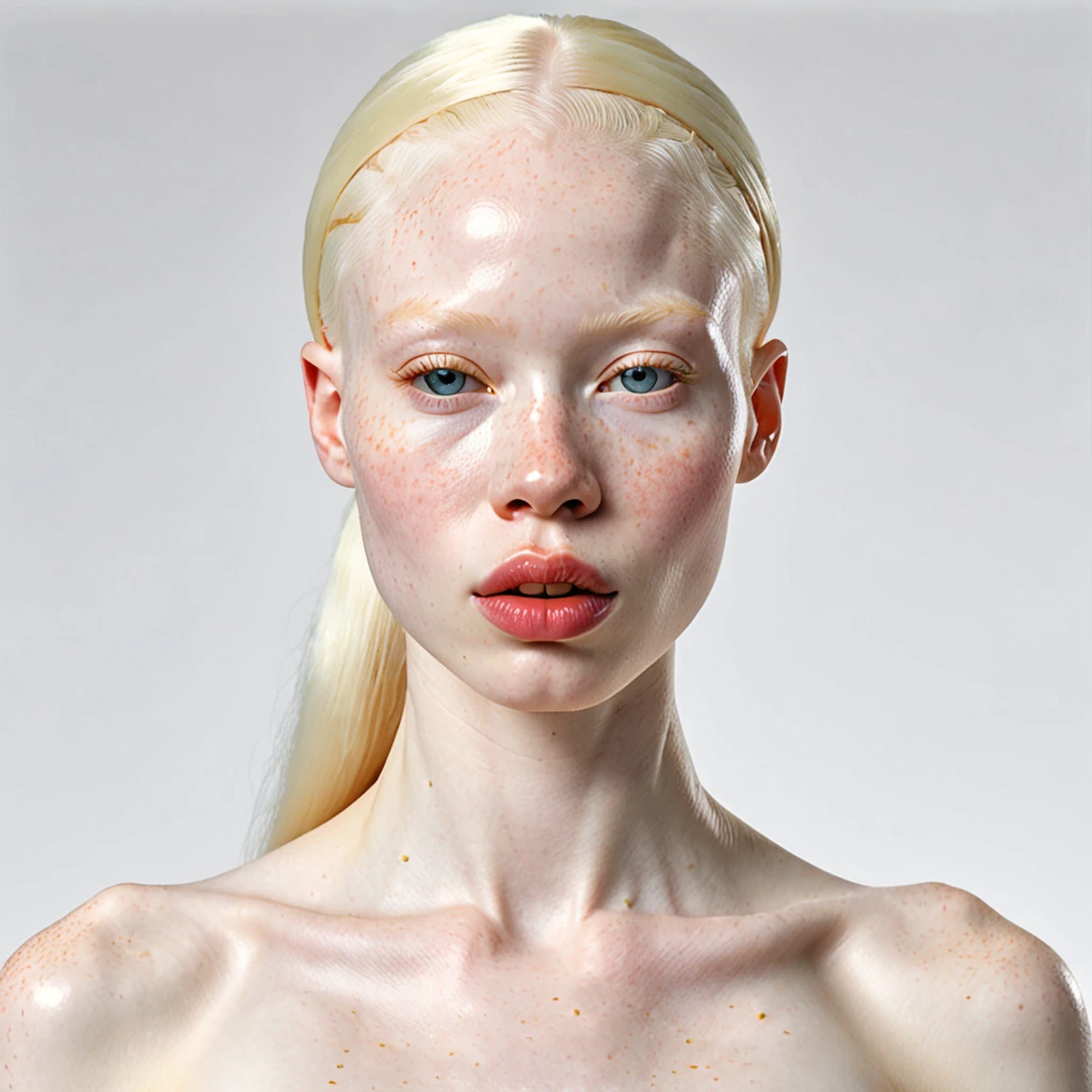 1 extremely beautiful very albino african woman. Extremely slender, new, with freckles, symmetrical body, fully body, sensualizing, pouting her mouth with an expression of orgasm, highly exciting, ultra-realistic image, perfect symmetry, vibrant and clear, dynamic view, high level of detail and definition, 1200 PPI – Photographic resolution with greater central realism, hyper-realistic, high-fidelity cinematic 4K UHD image resolution.