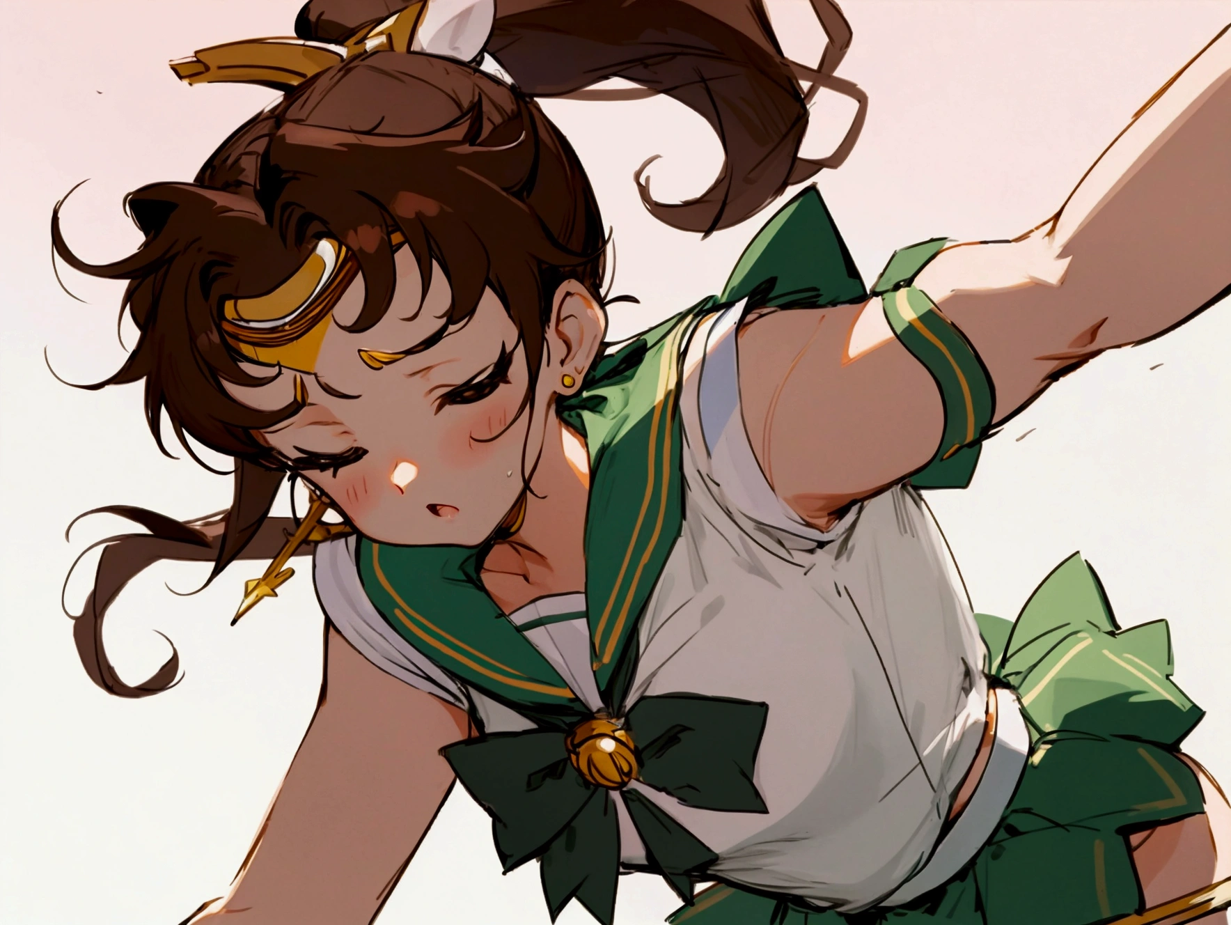 Sailor Jupiter、Brown Hair、ponytail、Tiara on forehead、pose、Panty shot