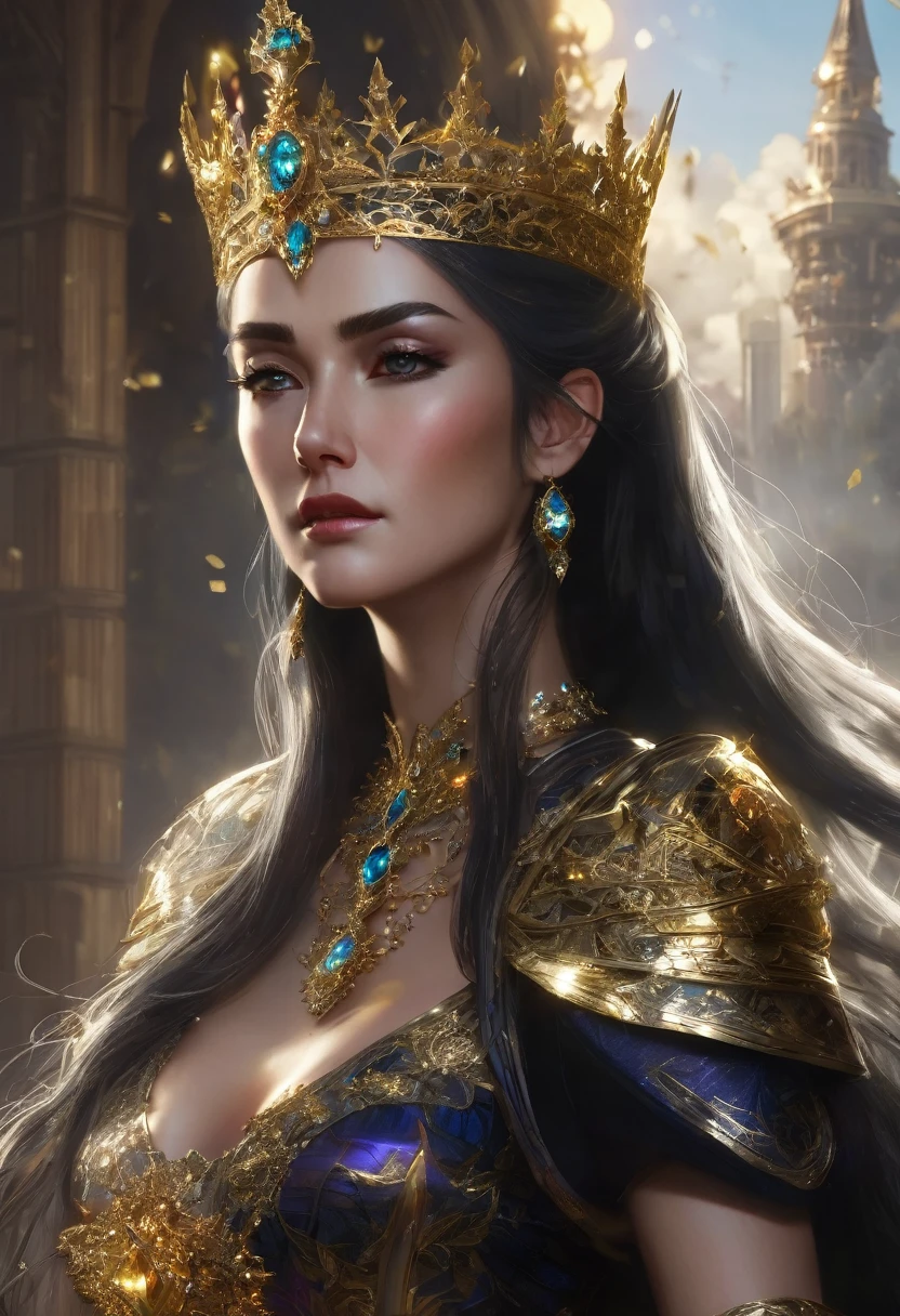 ((masterpiece))), (((best quality))), ((ultra-detailed)), (hyperrealistic), (highly detailed CG illustration), cinematic light, photorealistic ,extremely beautiful young lady, light makeup, big breast, intricate detailed eaba, red cape, spear