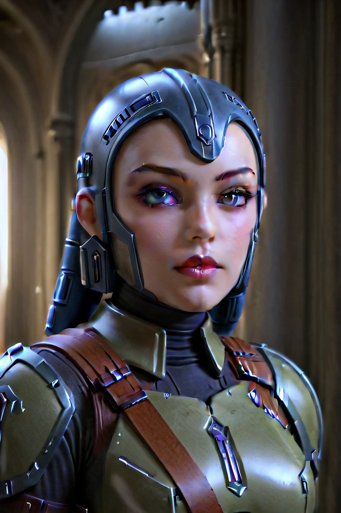 a female twi'lek mandalorian, beautiful detailed eyes, beautiful detailed lips, extremely detailed face, long eyelashes, mandalorian armor, sci-fi, cinematic lighting, dramatic, epic, intricate details, hyper-realistic, 8k, high-quality, photorealistic