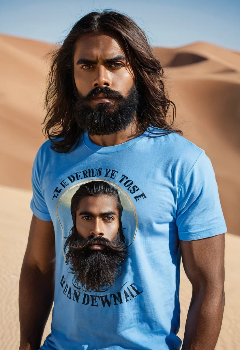 A bearded and hairy cafuzo man standing in white underwear, wearing a blue Islamic skullcap on his head and holding a book called GACÚY in his right hand..