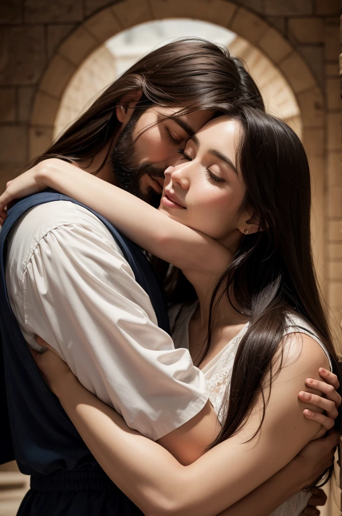 Jesus embracing woman 