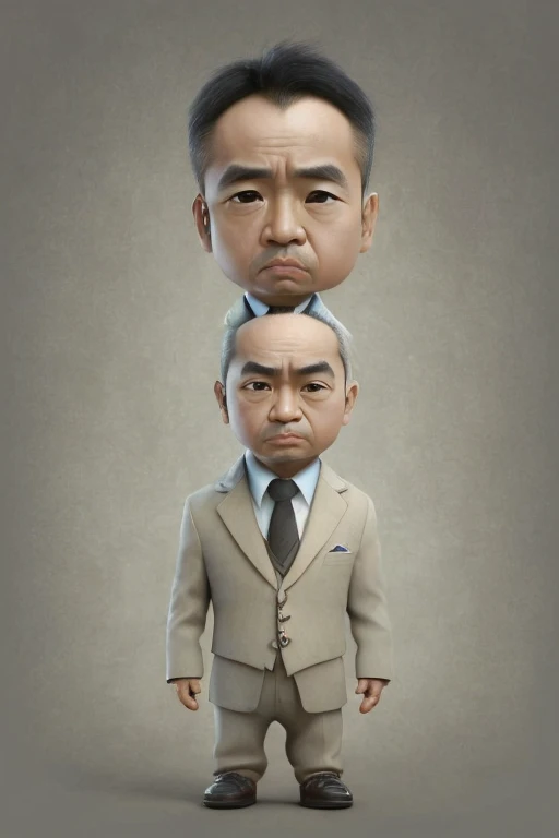 ((Ultra-high resolution, Highest quality, masterpiece: 1.2) ,Whole body skeleton,Japan comedians,Portrait of Untouchable Hiroya Yamazaki, Japan 50 years old,Middle-aged Asian man,Work clothes,Asian Eyes,(Incredibly small eyes),((Extremely narrow forehead)),((Overwhelmingly small forehead)),Extremely small eyebrows,(Thin eyebrows),(灰色のWork clothes),A face like home base,((Square face)),Very narrow eyes,((Single eyelid)),short hair,((No beard)),Big Head,Big face,Beardless face