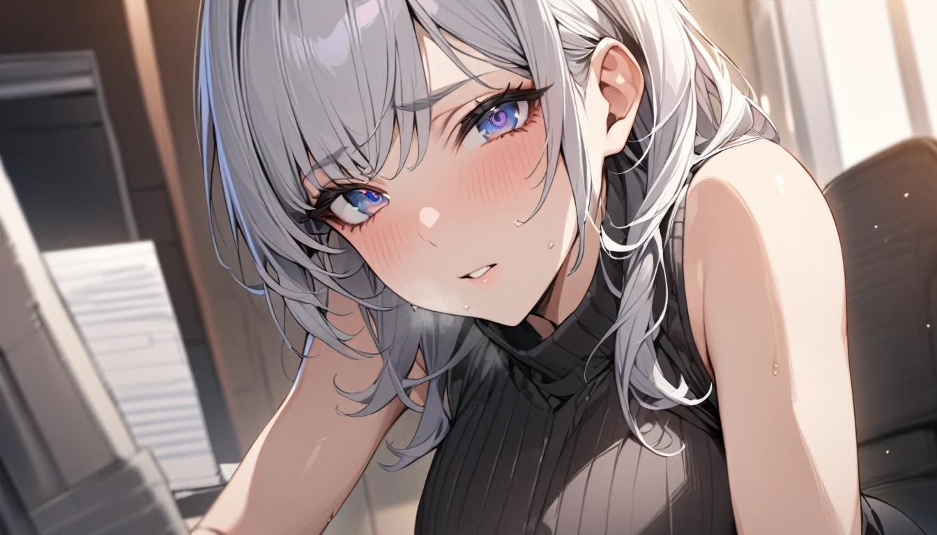 (((masterpiece))),(((High resolution)))、Beautiful office lady wearing sleeveless sweater and pencil skirt, Looking at the camera, ((Top quality eyes)), Detailed face, ((Detailed Texture)), hentai face