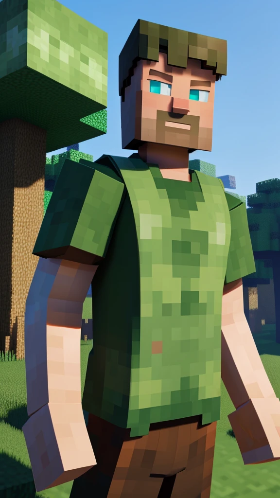 Create a picture of Steve from Minecraft, but like, make it as humanized as possible, with all the characteristics of a human