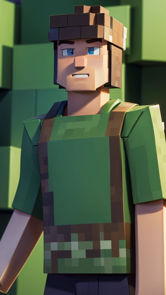 Create a picture of Steve from Minecraft, but like, make it as humanized as possible, with all the characteristics of a human