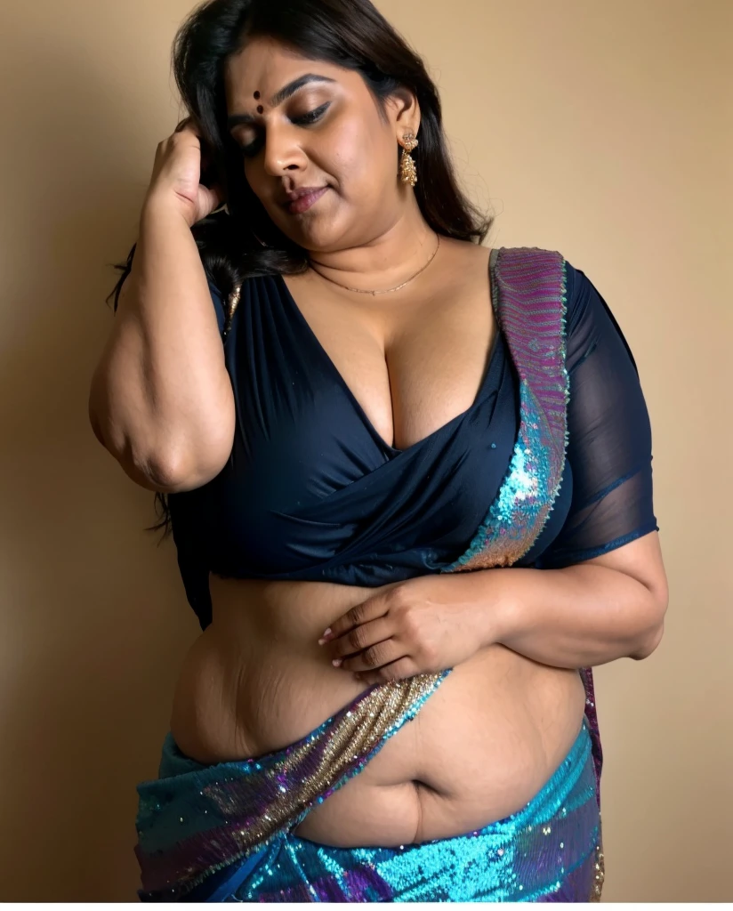 Sexy fat plus size indian bhabhi, 60 years old Woman, big Indian mommy, horny mommy, hot Amma, big Indian aunty bhabhi, wide body , heavy figure, sleeveless blouse, desi hot aunty, looks like Kriti Sanon, wearing sleeveless saree blouse, sexy sequin saree, bold saree fashion, bong saree fashion, bold hot photoshoot, sexy sequin saree, she has fleshy arms and fat wide belly, sexy armpits, showing her attractive fleshy figure, high quality skin, skin pores, skin texture, deep juicy navel, sexy navel folds, fleshy figure, jiggly belly, hyper realistic skin, RAW Foto, thick juicy figure, 