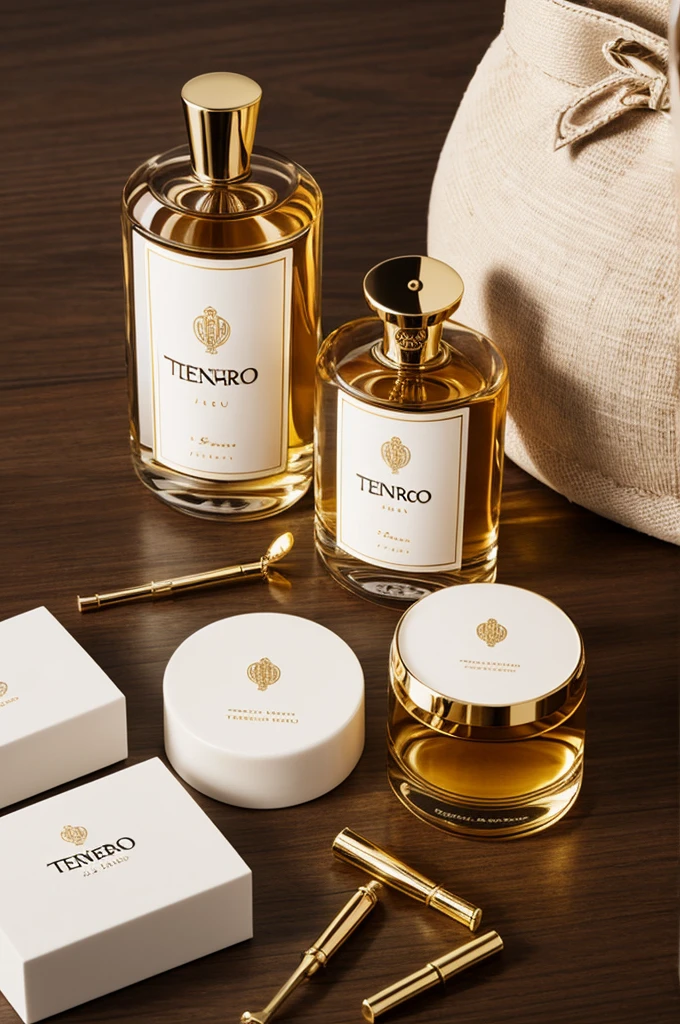 Perfume brand with the name Tenorio that has an elegant logo of the perfumery with neutral colors