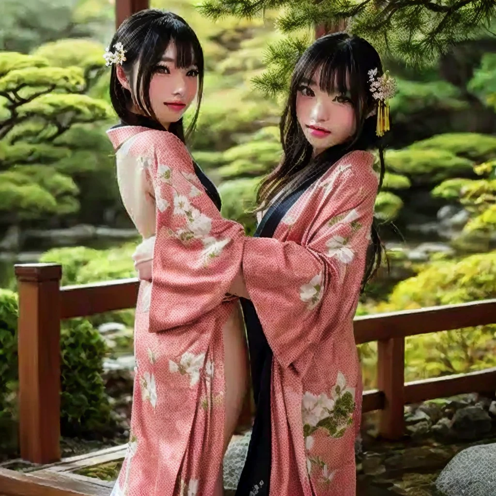 Kimono open shoulders open legs beautiful breasts stockings