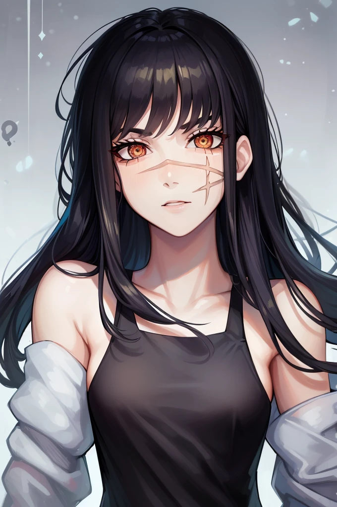 (obra prima, melhor qualidade, best resolution, extremamente detalhado), (high quality face:1.6),(high quality body:1.6), 1girl, yoru (chainsawman), upper body, black long hair, scar, uniforme escolar, perfect lighting