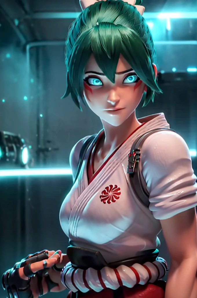 (((Fighting pose))),realistic, realism, photorealism, photo-realistic, high contrast, (photorealistic:1.4), 8k high definition detailed realistic, (best quality, masterpiece:1.2), NSFW,  photon mapping, radiosity, physically-based rendering, best quality, highly detailed, 1girl,  owkiriko, green hair:0.6, looks at the viewer, red dress, ((glowing eyes)),