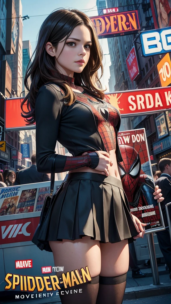 krysten ritter、マーベルコミックの映画Poster、so beautiful、Movies about Spider-Man、sexy、whole body、Wearing a skirt、Premiere Date、Poster、belly buttonを突き出す、new york、She's wearing a ripped Spiderman suit、The suit is torn、Wearing a skirt、Red and black color scheme、dynamic、masterpiece、Highest quality、Super detailed、Very detailed、Delicate and beautiful shine、Ultra-high resolution、Cinematic、break、breakドロップ、(Torn clothes:1.5)、(Wet clothes:1.4)、Bare shoulders、Real Rain、Wet Hair、belly button、Exposed Skin、sexyな肩を披露