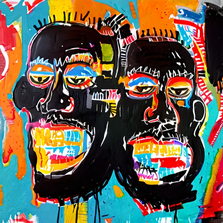 b4sq close up portrait of a 2 black mens faces, visible paint thickness and brush strokes, vibrant colors, DJs