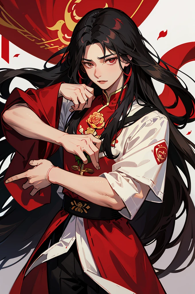 Hua Cheng the calamity that seeks a flower , maduro , holding a rose in her hand , having an eye with a patch 