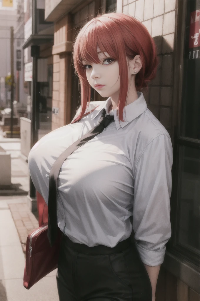 Red hair realistic anime girl standing in front of a building, Enchanting anime girl, Makise Kurisu Steins Gate Anime, Attractive anime girl, Smooth anime CG art, Asuka suit worn under clothes!, makoto shinka, Biomechanical , 4K Manga Wallpapers, [ 4k digital art ]!!, Realistic anime art style、naked、全naked、I&#39;m not wearing anything,Large nipples、