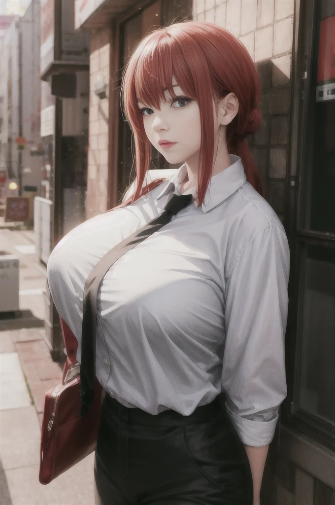 Red hair realistic anime girl standing in front of a building, Enchanting anime girl, Makise Kurisu Steins Gate Anime, Attractive anime girl, Smooth anime CG art, Asuka suit worn under clothes!, makoto shinka, Biomechanical , 4K Manga Wallpapers, [ 4k digital art ]!!, Realistic anime art style、naked、全naked、I&#39;m not wearing anything,Large nipples、