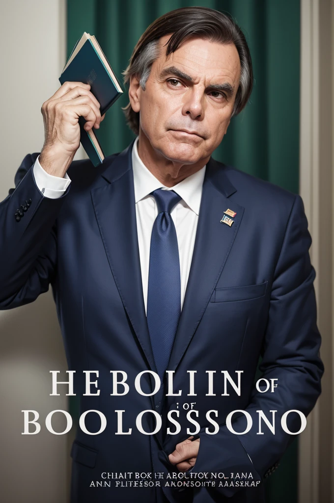 book cover with the title “Secrets of Bolsonaro&#39;s leadership” with a photo of Jair Messias Bolsonaro black background and details and writing in yellow green 