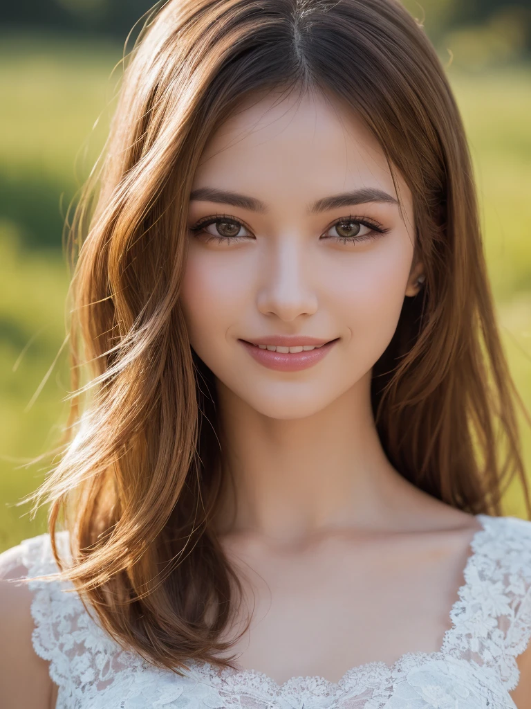 1Women, unique faces, (beautiful women, blonde hair), (smile:1.2), (beautiful lace costumes), (Best Quality:1.4), Realistic, extremely detailed CG unified 8k wallpaper, highly detailed, High-definition raw color photos, professional photography, Realistic portrait, Close up portrait of Women, Outdoors, Beautiful scenery, grassland, nature, vastness, elegance, Beautiful detailed, upper body photos, (Fine face:1.2),