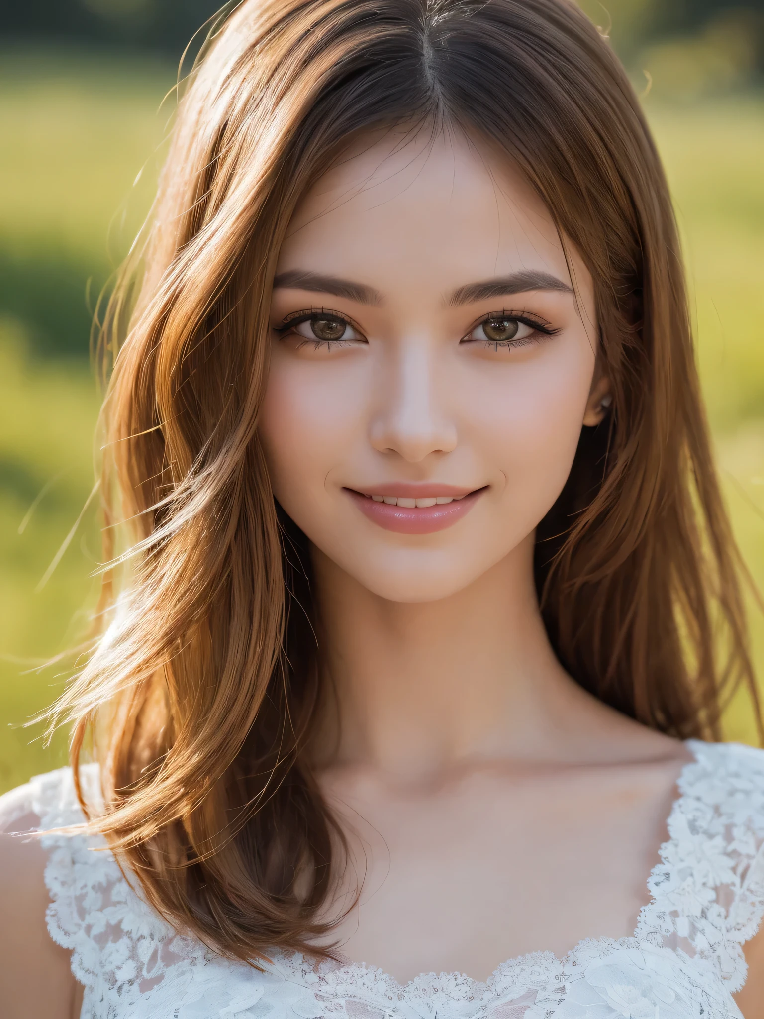 1Women, unique faces, (beautiful women, blonde hair), (smile:1.2), (beautiful lace costumes), (Best Quality:1.4), Realistic, extremely detailed CG unified 8k wallpaper, highly detailed, High-definition raw color photos, professional photography, Realistic portrait, Close up portrait of Women, Outdoors, Beautiful scenery, grassland, nature, vastness, elegance, Beautiful detailed, upper body photos, (Fine face:1.2),