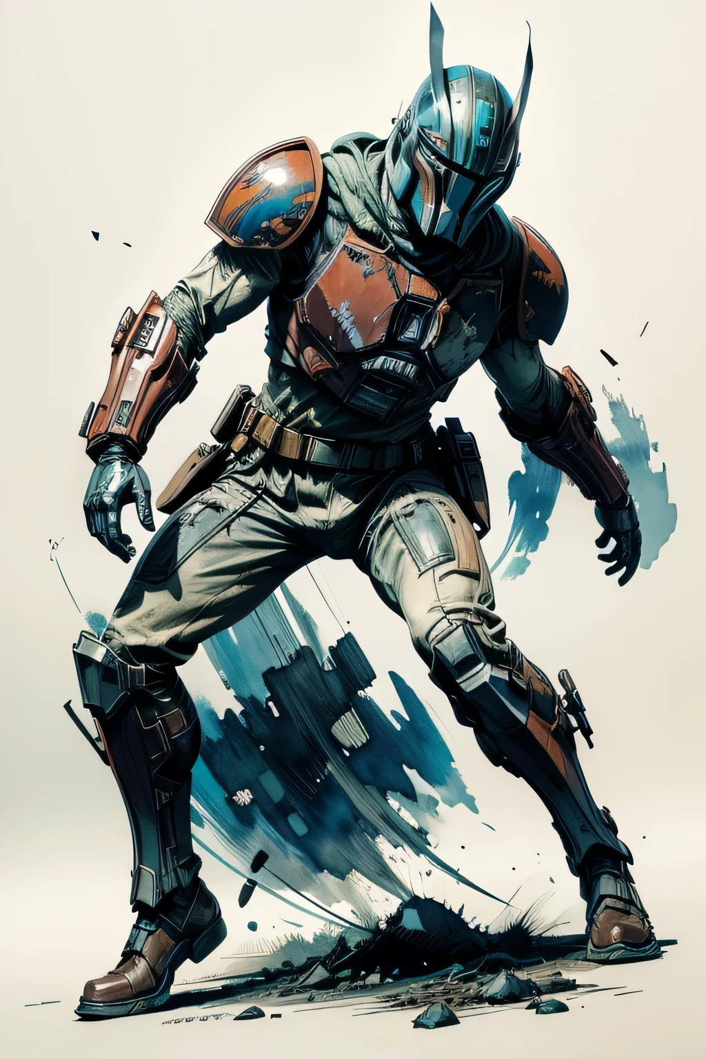 The Mandalorian Ink drawing, digital illustration, Comic strip style, Watercolor, artstation style, Conceptual art, 2D illustration, by Peter Draws, by Carne Griffiths, by Wadim Kashin, Full body, centered,Detailed, smooth, dynamic pose,