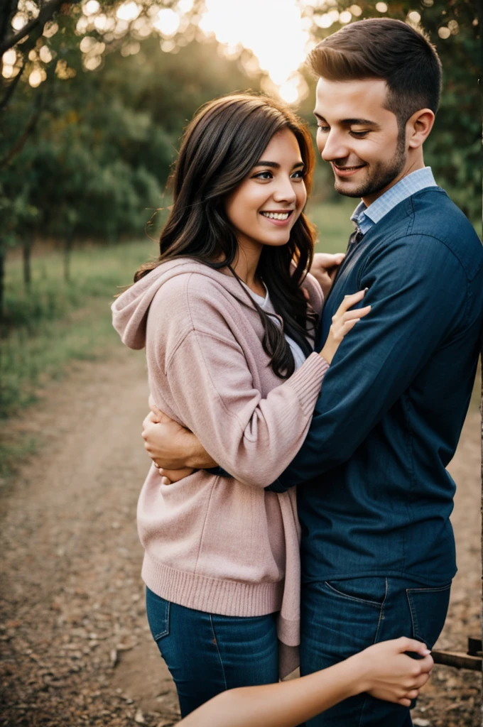 Couple hugging and a heart above