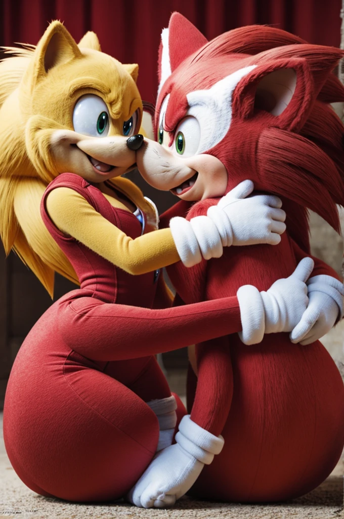 Tails from Sonic the Hedgehog kissing Rouge from Sonic the Hedgehog 