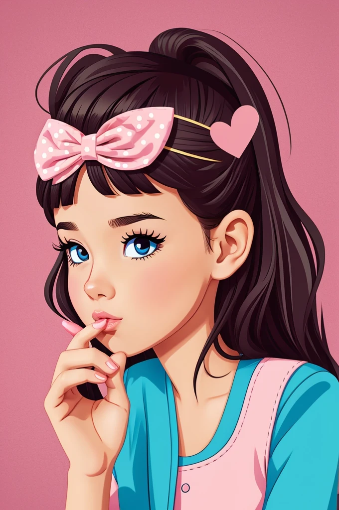 Young girl blowing kisses in cartoon style