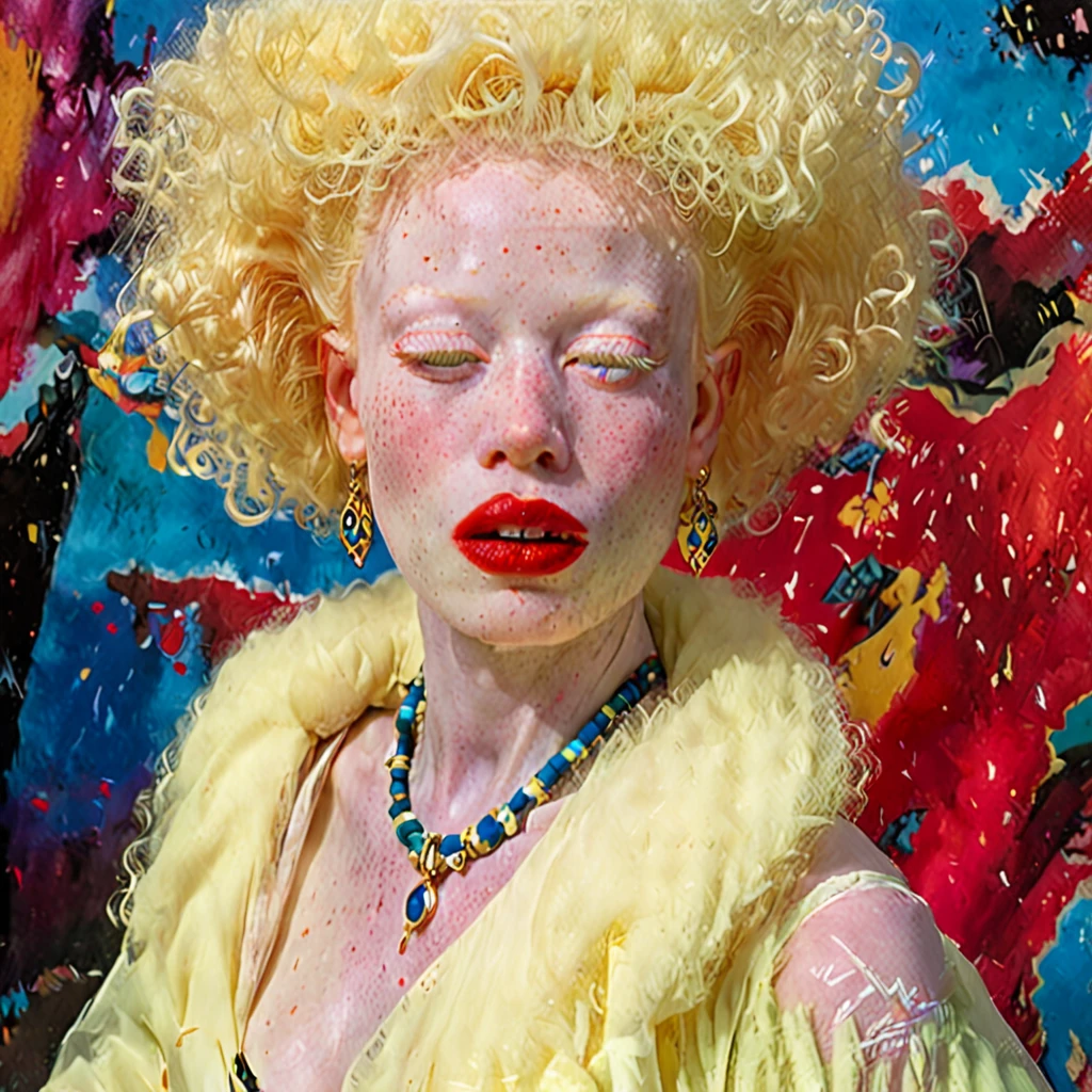 1 extremely beautiful very albino african woman. Extremely slender, new, with freckles, symmetrical body, fully body, sensualizing, pouting her mouth with an expression of orgasm, highly exciting, ultra-realistic image, perfect symmetry, vibrant and clear, dynamic view, high level of detail and definition, 1200 PPI – Photographic resolution with greater central realism, hyper-realistic, high-fidelity cinematic 4K UHD image resolution.