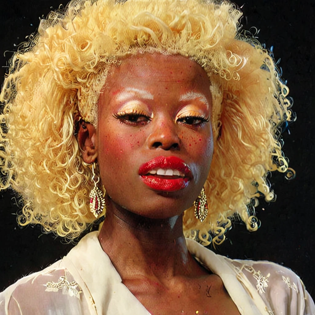 1 extremely beautiful very albino african woman. Extremely slender, new, with freckles, symmetrical body, fully body, sensualizing, pouting her mouth with an expression of orgasm, highly exciting, ultra-realistic image, perfect symmetry, vibrant and clear, dynamic view, high level of detail and definition, 1200 PPI – Photographic resolution with greater central realism, hyper-realistic, high-fidelity cinematic 4K UHD image resolution.
