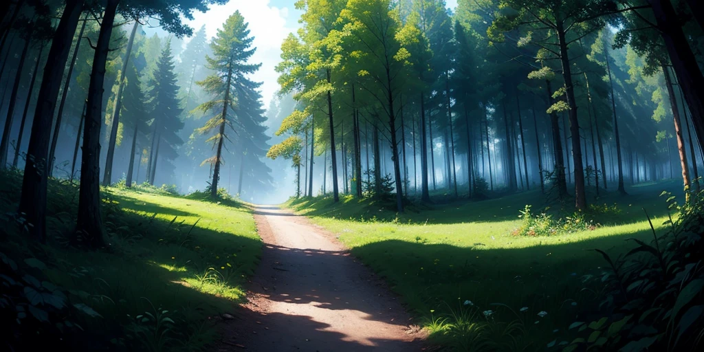 Equirectangular 360-degree panorama view photo with left and right ends seamlessly connected. first person, ((darkness)), fantasy, forest