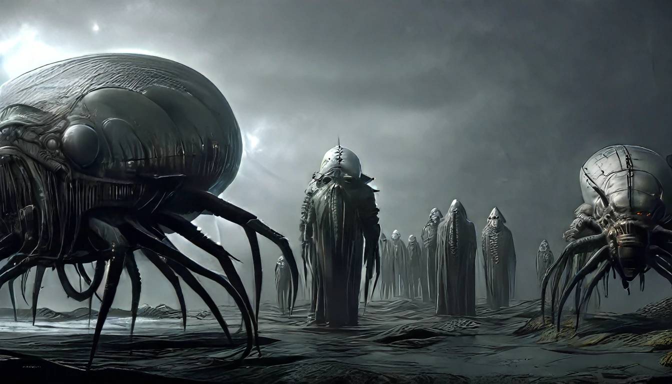 (3D rendering:3.1) in (medium full shot:3.1) of lot of characters from a movie for (Galaxy of Horror), inspired by Zdzislaw Beksinski and Greg Rutkowski, futuristic apocalypse, stalenhag, metal album cover, gwar, heavy metal band promo, (with Creepy, Sci-Fi, Fantasy and Horror:2.9) retro sci fi, Horror movie, very detailed body, moody, epic, shot on Kodak Vision3, (intricate details:2.4), (hyperdetailed:3.1), (8k resolution:3.1), (high detailed:4.1), lot of detailed, high quality, soft (cinematic:3.3) light, dramatic atmosphere, atmospheric pespective, (impactful art:2.8), rich colors, (3D rendering:3.1)