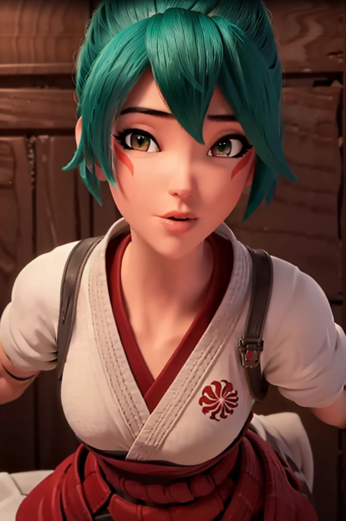 (((Fighting pose))),realistic, realism, photorealism, photo-realistic, high contrast, (photorealistic:1.4), 8k high definition detailed realistic, (best quality, masterpiece:1.2), NSFW, photon mapping, radiosity, physically-based rendering, best quality, highly detailed, 1girl, owkiriko, green hair:0.6, looks at the viewer, red dress, ((glowing eyes)),