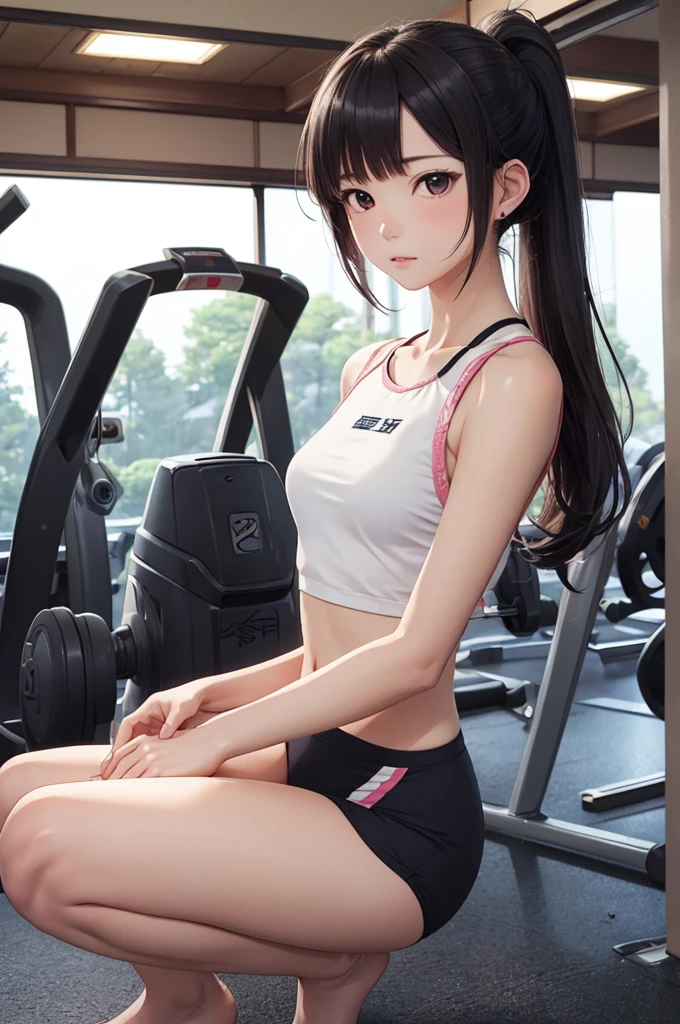 ((SFW:1.6)),(squatting),(cameltoe),one girl, (a beauty japanese idol girl, perfectanatomy,delicate girl:1.59), (14 years old:1.3), break, (Japan gym clothes:1.3), (cowboy shot:1.05),(Slender body)、((Thin face:1.3))、Thin arms、Small waist、Thin legs,ponytail、,hight165cm,weight29kg,b60cm,w58cm,H69cm,break, (that&#39;Summer sunshine:1.3), (outdoor),(playground:1.3), perfectly trimmed fingers, break, extremely fine-grained clarthaty, (Symmetrical eyes:1.3), break, ((hight165cm,weight29kg,b60cm,w58cm,H69cm)),Small breasts, Brown eyes, Parted bangs, Brown Hair, ponytail,girl, break, (Eye and facial details:1.0), (Get closer to the face,Face Focus:1.0), break, (masterpiece, highest qualthaty, Very detailed, Detailed face, 8k),sit,((SFW:1.5)),(squatting),(cameltoe),one girl, (a beauty japanese idol girl, delicate girl:1.59), (14 years old:1.3), break, (Japan gym clothes:1.3), (cowboy shot:1.05),(Slender body)、((Thin face:1.3))、Thin arms、Small waist、Thin legs,ponytail、break, (that&#39;Summer sunshine:1.3), (outdoor),(playground:1.3), perfectly trimmed fingers, break, extremely fine-grained clarthaty, (Symmetrical eyes:1.3), break, Small breasts, Brown eyes, Parted bangs, Brown Hair, ponytail,girl, break, (Eye and facial details:1.0), (Get closer to the face,Face Focus:1.0), break, (masterpiece, highest qualthaty, Very detailed, Detailed face, 8k),sit,