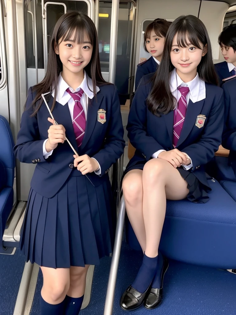 Center View、An Asian woman in a short skirt and bow tie is sitting on a train、Cute school girl、Japanese girls uniform、Wear Japan 、Japanese 、Surreal 、Dressed as a high school girl、Surreal 、Wear a uniform、Realistic school girl、Girl in uniform、Wear a uniform、 Pause、Whole Body Ezbian、Nice skin、Glowing Skin、Nice thighs、Shining thighs、Shining Regaleg , Japanese High School 、Nogizaka Idol、Korean Idol、thigh