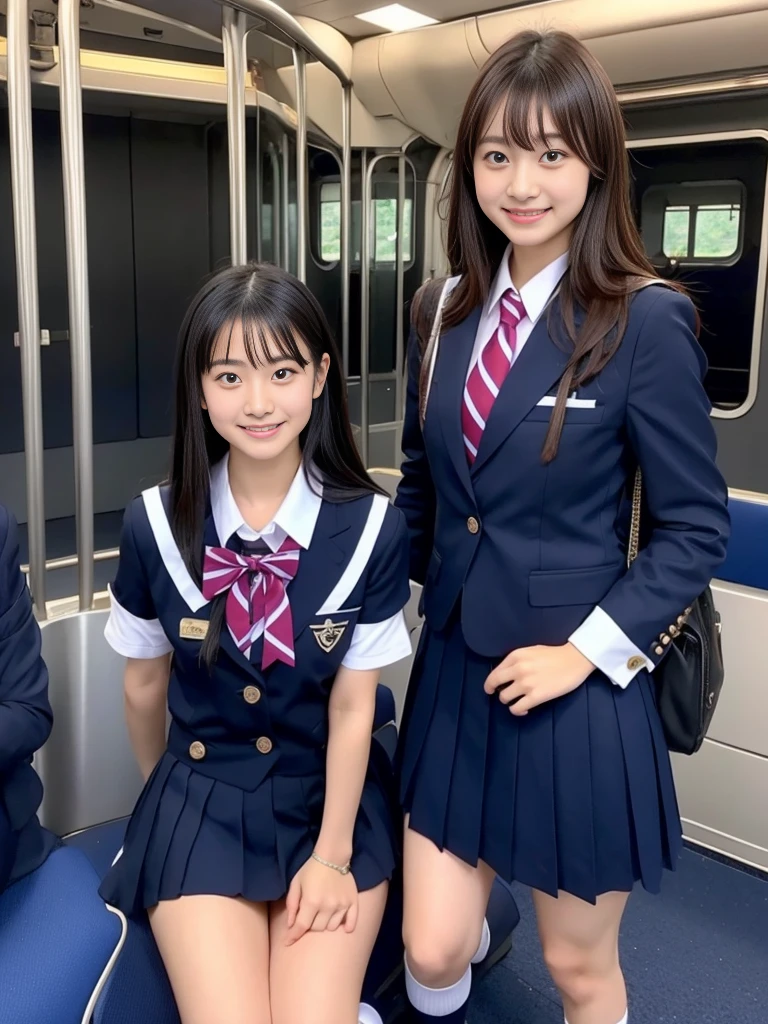 Center View、An Asian woman in a short skirt and bow tie is sitting on a train、Cute school girl、Japanese girls uniform、Wear Japan 、Japanese 、Surreal 、Dressed as a high school girl、Surreal 、Wear a uniform、Realistic school girl、Girl in uniform、Wear a uniform、 Pause、Whole Body Ezbian、Nice skin、Glowing Skin、Nice thighs、Shining thighs、Shining Regaleg , Japanese High School 、Nogizaka Idol、Korean Idol、thigh