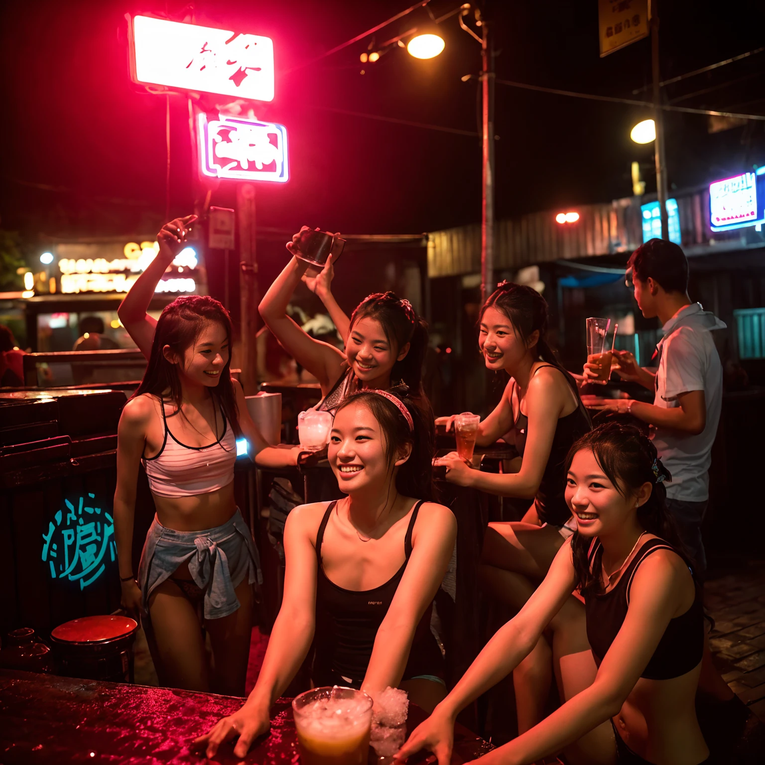 (masterpiece、Highest quality)、(日本のUnsanitary and dim地下街、Night view、Poor Street、girl3People and above、Street lamp、地下へのstage)、(美しいNight view)、(Standing Bar、Showa style、Japan favelas、Old and dirty hot spring town)、(stage)、(middle School girls3People and above、Tank top、Panties、smile、fun)、((Unsanitary and dim))、Shady Red Light District、shaved ice、Sale of drinks、(stage)、smile、Happy schoolchildren、Perfect Anatomy