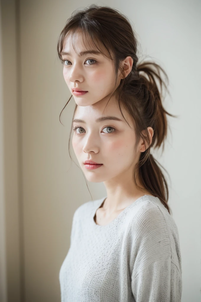 ((Highest quality, 8k, masterpiece :1.3)), One girl, Beautiful woman with slim abdominal muscles :1.3, (Random Hairstyles, Huge breasts :1.2), Casual clothing :1.2, indoor, Highly detailed face, Fine grain, double eyelid、Japanese women