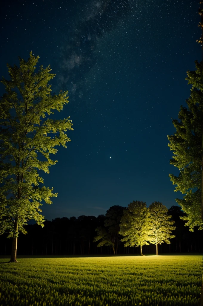 A place in a field, at night