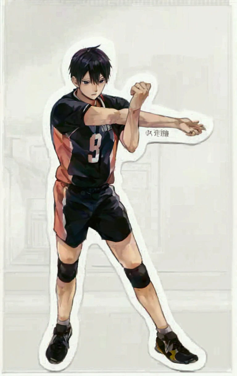 A young man wearing a volleyball uniform, Haruichi Furudate&#39;s Manga Art Style, Haruichi Furudate manga style, Tobio Kageyama,Highest quality,Best details