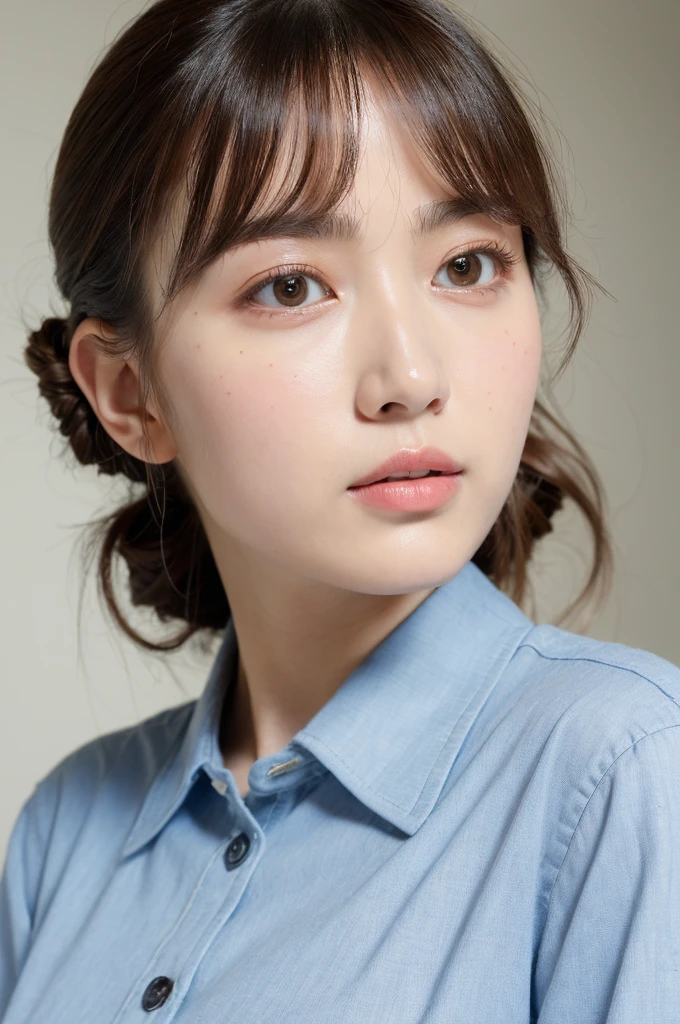 ((Highest quality, 8k, masterpiece :1.3)), One girl, Beautiful woman with slim abdominal muscles :1.3, (Random Hairstyles, Huge breasts :1.2), Casual clothing :1.2, indoor, Highly detailed face, Fine grain, double eyelid、Japanese women、Wearing uniform