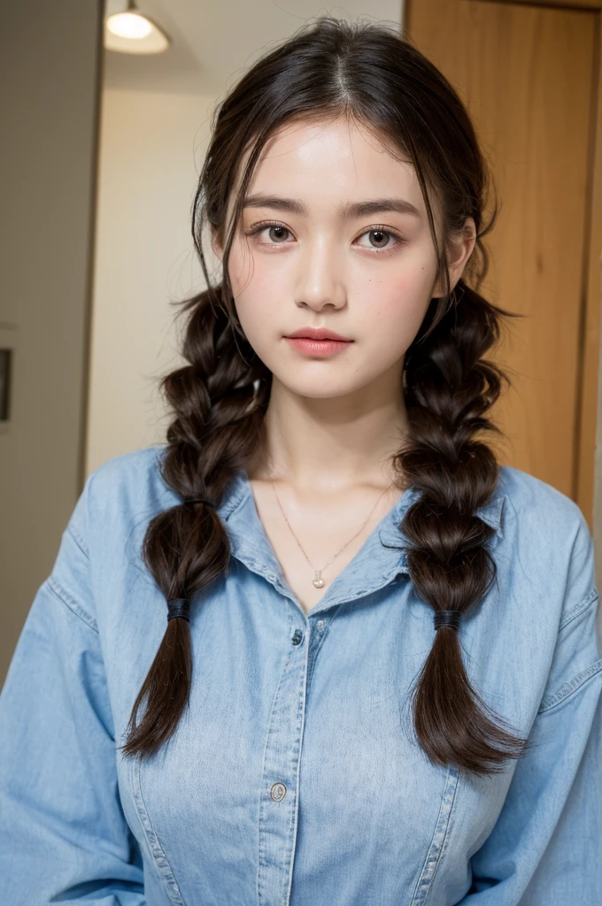 ((Highest quality, 8k, masterpiece :1.3)), One girl, Beautiful woman with slim abdominal muscles :1.3, (Random Hairstyles, Huge breasts :1.2), Casual clothing :1.2, indoor, Highly detailed face, Fine grain, double eyelid、Japanese women、Wearing uniform