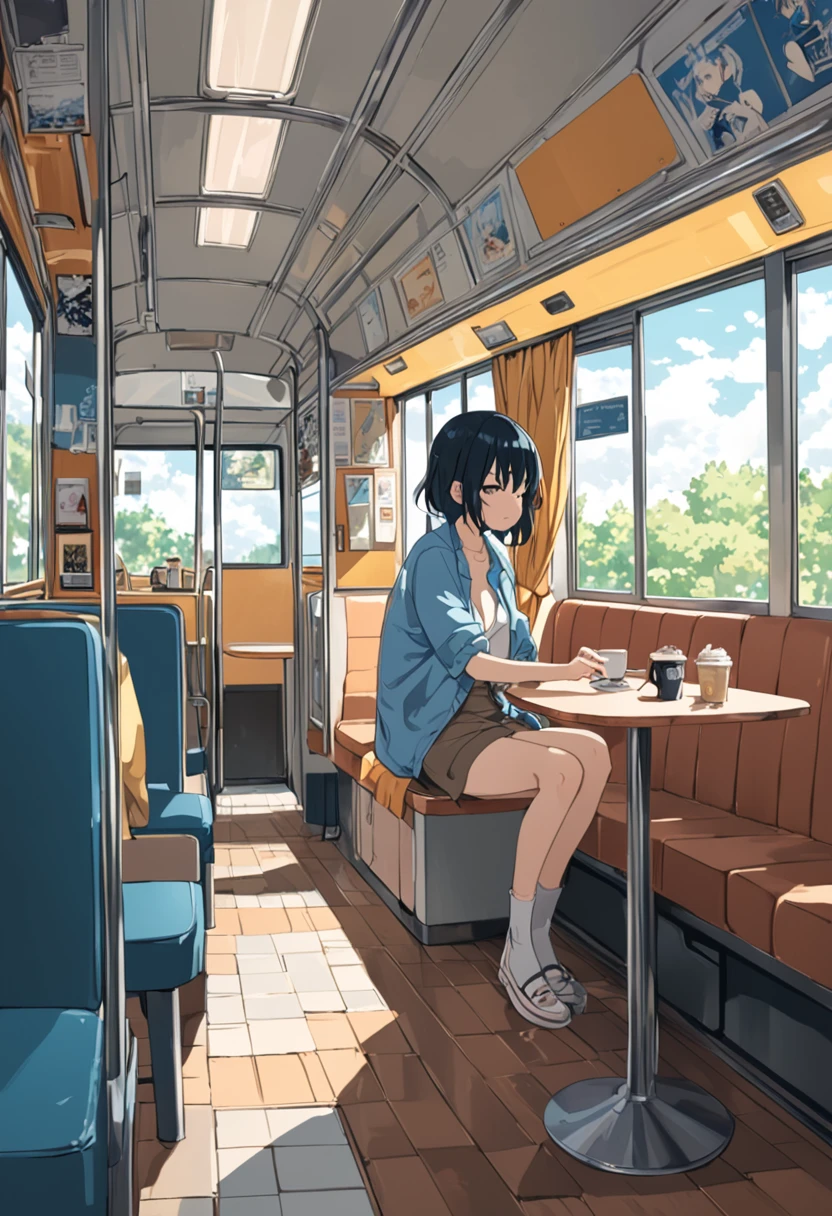 ((anime:1.4,figure)),(masterpiece, Highest quality, Highest quality),(Very detailed, The absolute solution),((16K, High resolution)), (((Cafe next to the bus))), ((anime:1.4,figure)),(masterpiece, Highest quality, Highest quality),(Very detailed, The absolute solution),((16K, High resolution)). break {Lofi Art, Laurie Griesley's style, Makoto Shinkai's Style, anime aesthetic}, break { (Generates images with over 40 million pixels of information with the detailed texture of films shot with Sony SLR cameras。).}