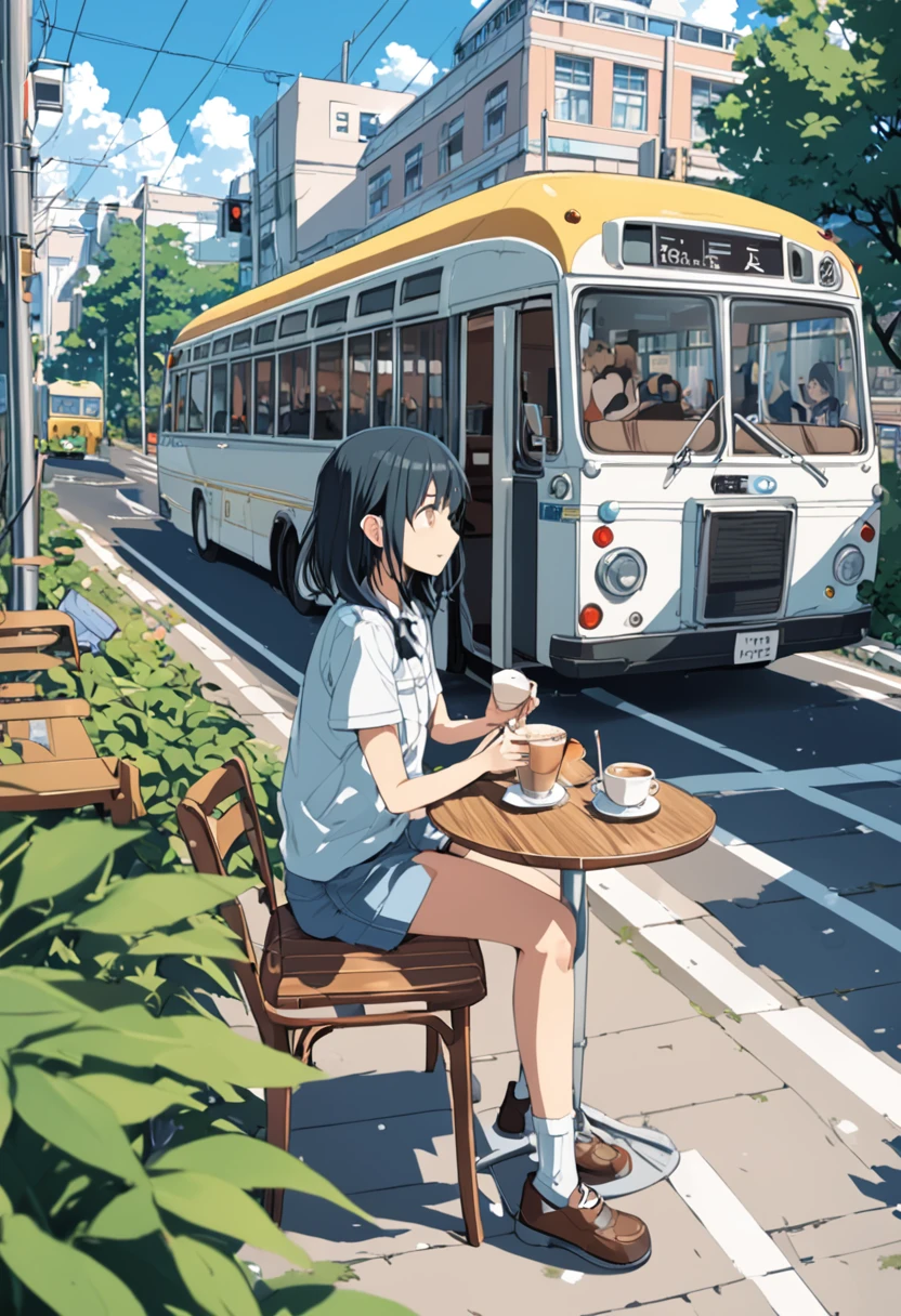 ((anime:1.4,figure)),(masterpiece, Highest quality, Highest quality),(Very detailed, The absolute solution),((16K, High resolution)), (((Cafe next to the bus))), ((anime:1.4,figure)),(masterpiece, Highest quality, Highest quality),(Very detailed, The absolute solution),((16K, High resolution)). break {Lofi Art, Laurie Griesley's style, Makoto Shinkai's Style, anime aesthetic}, break { (Generates images with over 40 million pixels of information with the detailed texture of films shot with Sony SLR cameras。).}