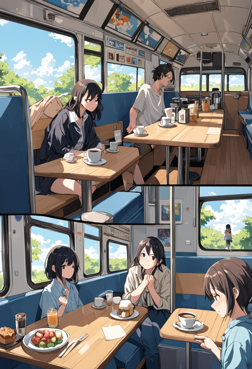 ((anime:1.4,figure)),(masterpiece, Highest quality, Highest quality),(Very detailed, The absolute solution),((16K, High resolution)), (((Cafe next to the bus))), ((anime:1.4,figure)),(masterpiece, Highest quality, Highest quality),(Very detailed, The absolute solution),((16K, High resolution)). break {Lofi Art, Laurie Griesley's style, Makoto Shinkai&#39;s Style, anime aesthetic}, break { (Generates images with over 40 million pixels of information with the detailed texture of films shot with Sony SLR cameras。).}
