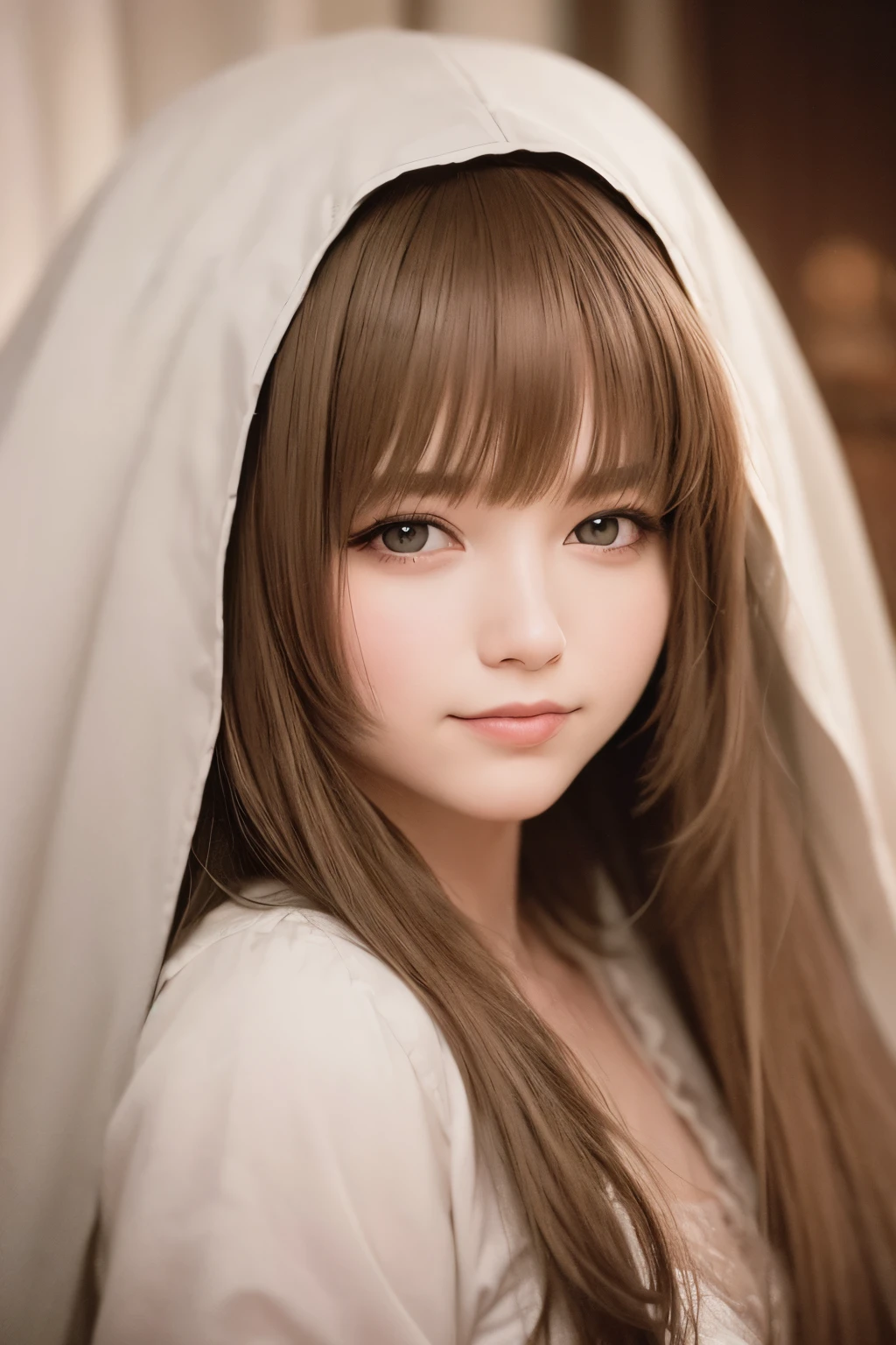 Photo of the most beautiful woman in history, soft smirk, Portra 400, best quality, top quality, 8k, high resolution, ultra-detailed, extremely detailed,