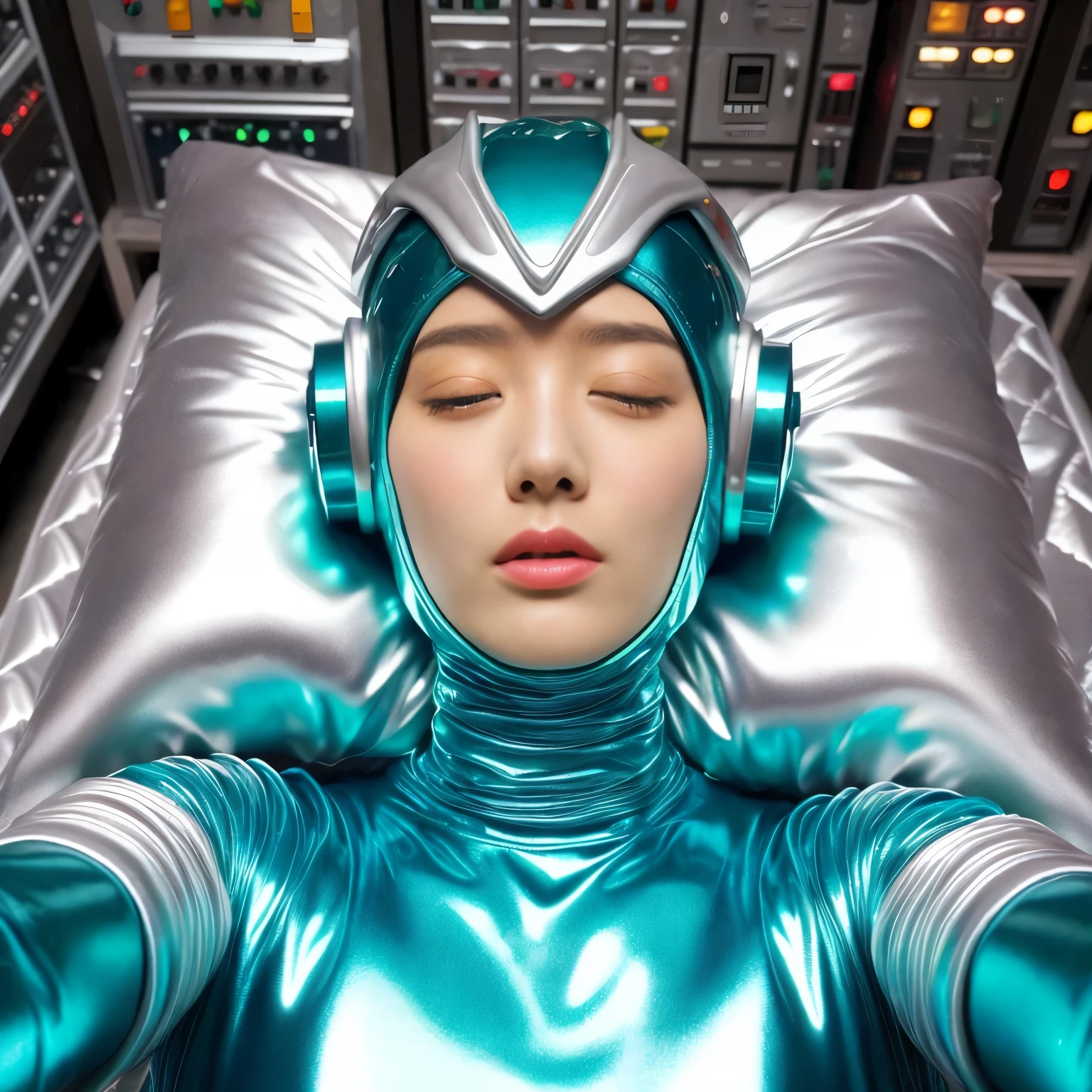 best image quality、Super high resolution、(realism:1.4)、Korean beauty star、The most beautiful KPOP star、horny face、Horny Korean makeup、erotic expression、A body that makes you want to touch it、erotic photos、((Realistic shiny satin fabric texture、High-gloss stretch satin fabric that is smooth and smooth to the touch.、The drape of the curved part of the shiny satin fabric、strong shiny costume、The smooth and beautiful quality and luster of the costumes、A shiny costume made of high-quality satin fabric with high density.、Smooth to the touch oil light liang ultra-class battleship skin coat COS、Super SentaiWomen&HeroineSuit、Texture of costumes that satin fetishists respond to、Thin, glossy stretch satin fabric)),8K photo quality