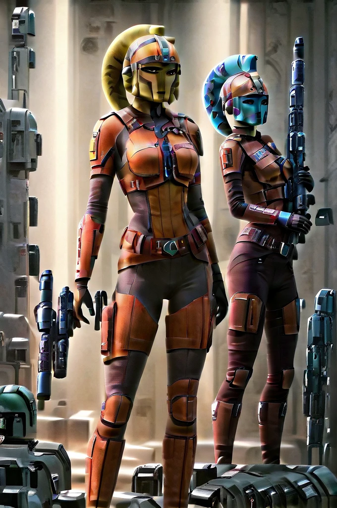 A female Twi'lek Mandalorian, detailed futuristic armor, intricate helmet, jetpack, blaster rifle, epic pose, dramatic lighting, gritty sci-fi atmosphere, cinematic, dramatic colors, highly detailed, 8k, photorealistic, masterpiece
